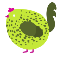 A lime and olive chicken with a speckle pattern