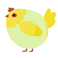 A apple and yellow chicken with a head pattern