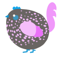 A grey and lavender chicken with a speckle pattern