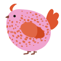 A pink and vermilion chicken with a speckle pattern