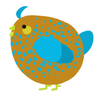A ochre and cerulean chicken with a speckle pattern
