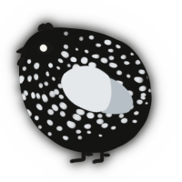 A black and mist chicken with a speckle pattern
