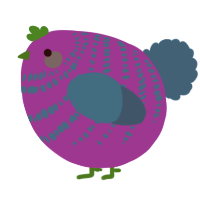 A amethyst and ultramarine chicken with a bar pattern