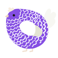 A blurple and white chicken with a lace pattern