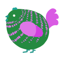 A viridian and orchid chicken with a bar pattern