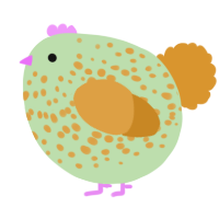 A gluppy and orange chicken with a speckle pattern
