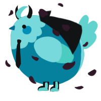 A teal and mint chicken with a head pattern