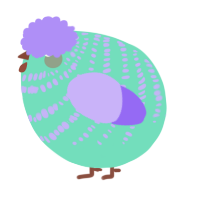 A mint and lilac chicken with a bar pattern