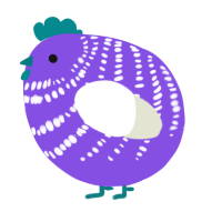 A blurple and white chicken with a bar pattern