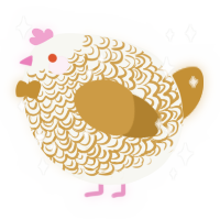 A white and gold chicken with a double-lace pattern