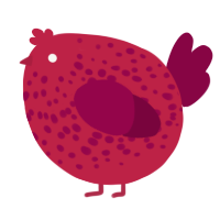 A crimson and maroon chicken with a speckle pattern