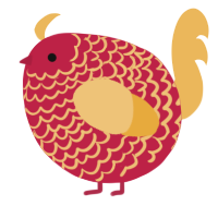 A crimson and honey chicken with a lace pattern