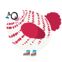 A white and crimson chicken with a bar pattern
