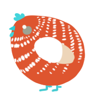A vermilion and cream chicken with a bar pattern