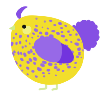 A yellow and blurple chicken with a speckle pattern
