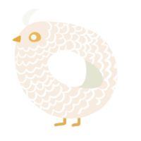 A cream and white chicken with a lace pattern