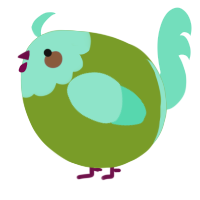 A chartreuse and mint chicken with a head pattern