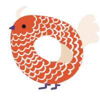 A vermilion and cream chicken with a lace pattern