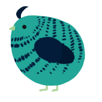 A turquoise and tumblr chicken with a bar pattern