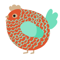 A vermilion and mint chicken with a lace pattern