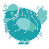 A turquoise and mint chicken with a half-bar pattern