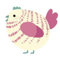 A pink and fuchsia chicken with a bar pattern
