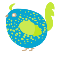 A cerulean and lime chicken with a speckle pattern