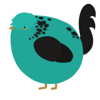 A turquoise and sable chicken with a neck-speckle pattern