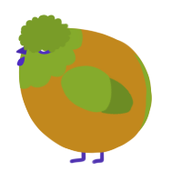 A ochre and chartreuse chicken with a head pattern