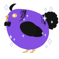 A blurple and black chicken with a neck-band pattern