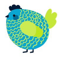 A cerulean and lime chicken with a lace pattern
