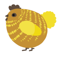 A gold and yellow chicken with a bar pattern
