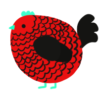 A red and black chicken with a lace pattern