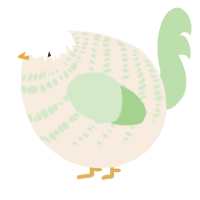 A cream and gluppy chicken with a bar pattern