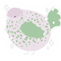 A viridian and amethyst chicken with a speckle pattern