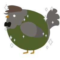 A olive and grey chicken with a head pattern