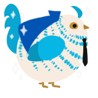 A cream and cerulean chicken with a bar pattern