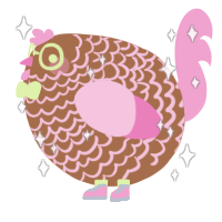 A brown and pink chicken with a lace pattern