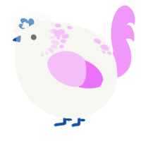 A white and lavender chicken with a neck-speckle pattern