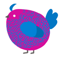 A fuchsia and sapphire chicken with a double-lace pattern