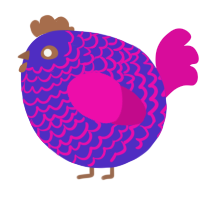 A indigo and fuchsia chicken with a lace pattern