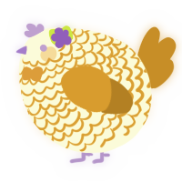 A white and ochre chicken with a lace pattern