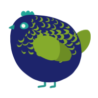 A navy and chartreuse chicken with a half-lace pattern