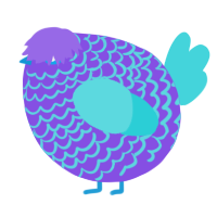 A blurple and aqua chicken with a lace pattern