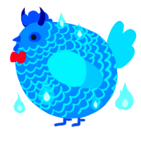 A sapphire and cerulean chicken with a lace pattern