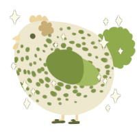 A olive and blurple chicken with a speckle pattern