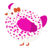 A white and fuchsia chicken with a speckle pattern