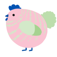 A rose and gluppy chicken with a bar pattern