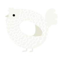 A white chicken with a lace pattern
