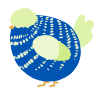 A ultramarine and apple chicken with a bar pattern